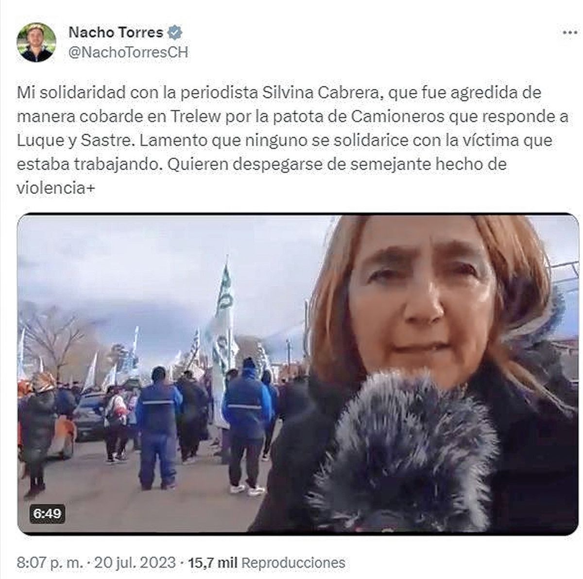 Torres se solidarizó con periodista que sufrió actos de violencia