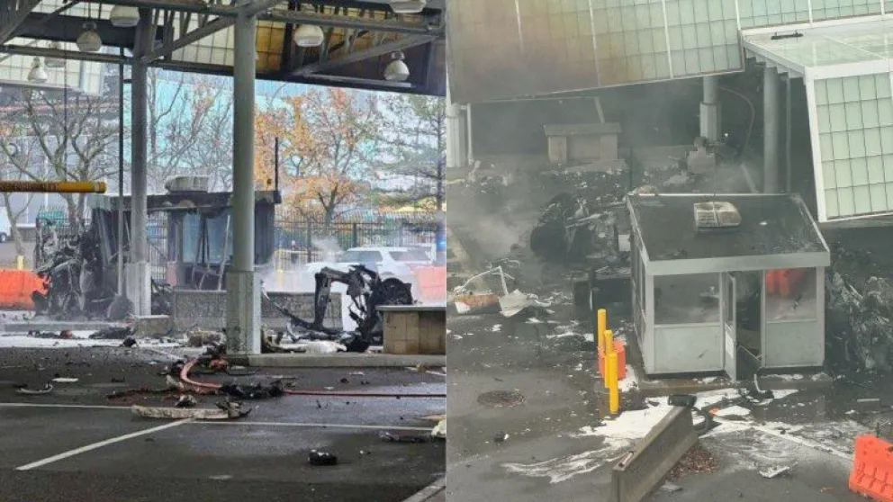 Así fue el momento en el que el auto sale volando y explota en la frontera entre Estados Unidos y Canadá