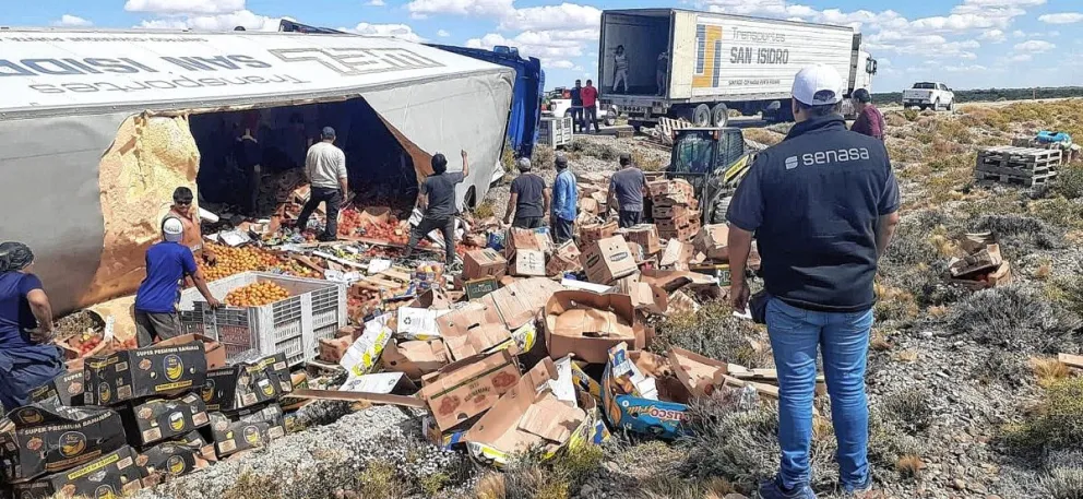 Volcó cerca de Río Mayo un camión chileno con carga de alimentos frescos