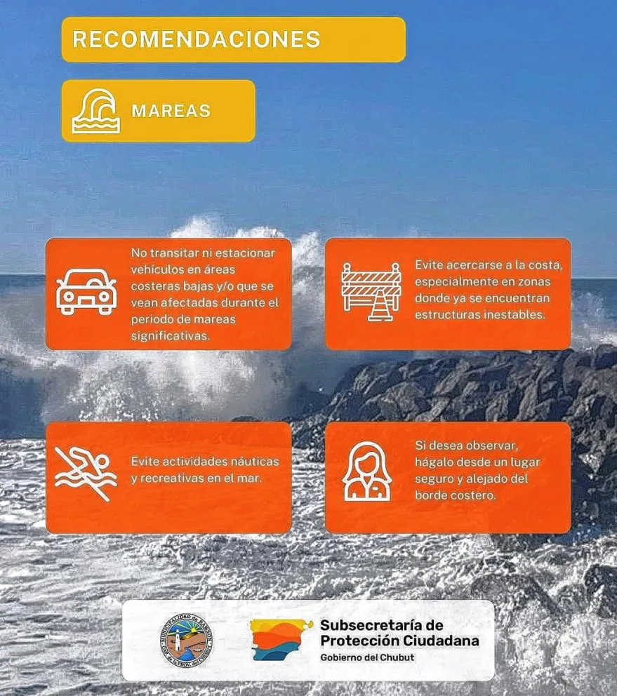 Provincia advierte sobre mareas extraordinarias  en Playa Unión para los próximos días