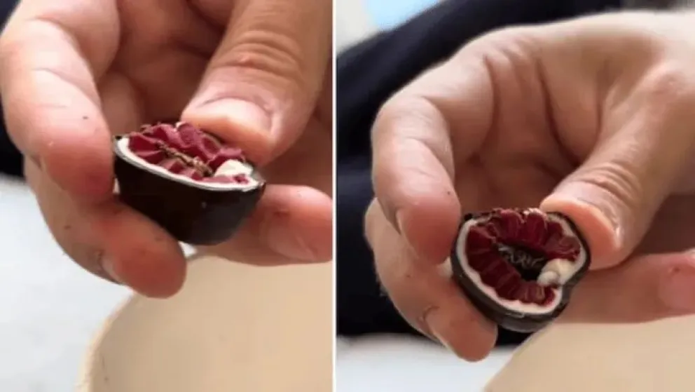Compró frambuesas bañadas en chocolate, mordió una de ellas y encontró algo repugnante