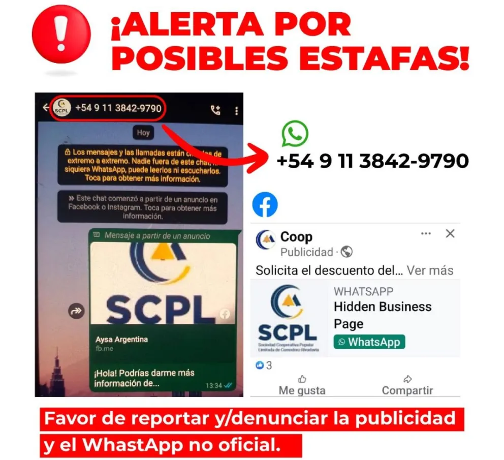 SCPL Alerta sobre anuncio falso y enlace sospechoso