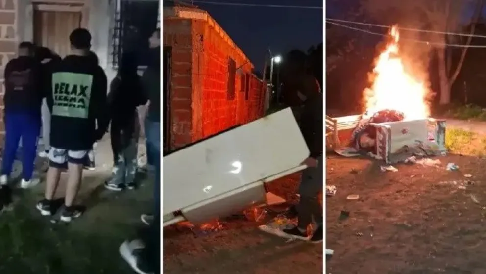 Grupo de vecinos ingresó a casa de presunta banda de ladrones para prenderles fuego camas, una heladera y ropa