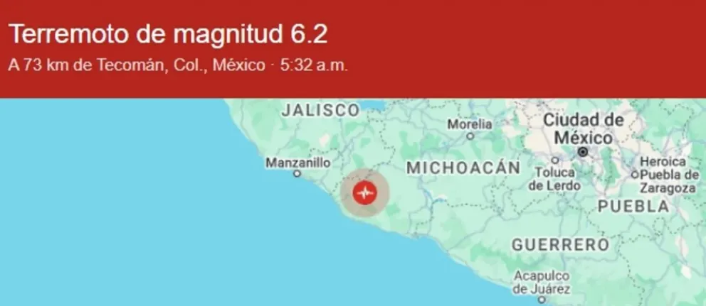 Sismo de 6,2 grados remece centro y occidente de México