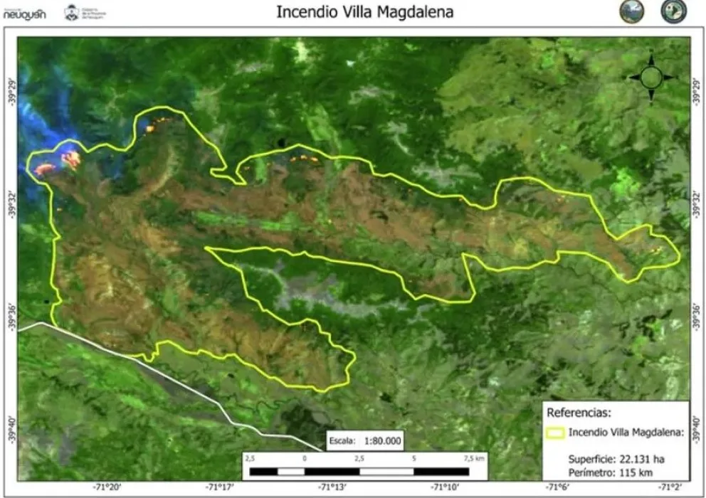 Imagen satelital del perímetro del incendio / cortesía de Parques Nacionales