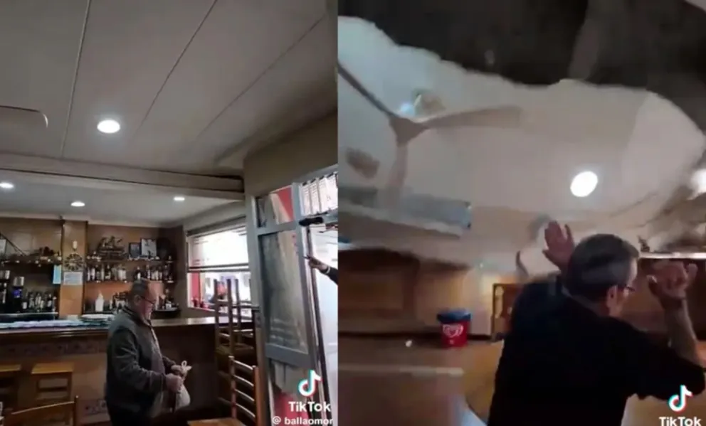 Derrumbe en un bar en España: el techo colapsó con clientes en el interior
