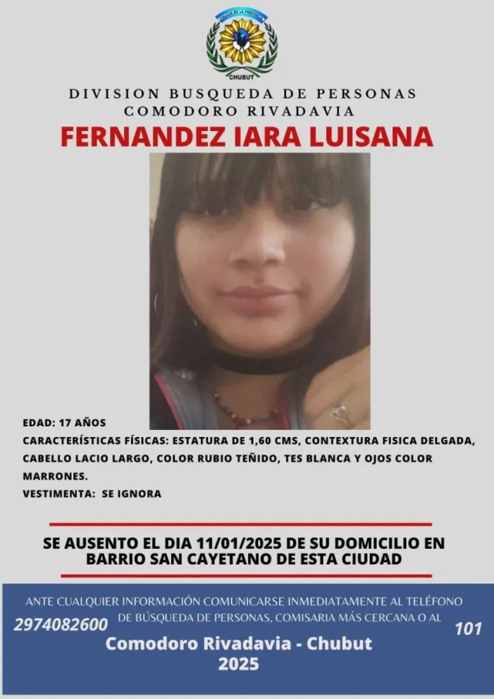 Comodoro: buscan a una adolescente desaparecida