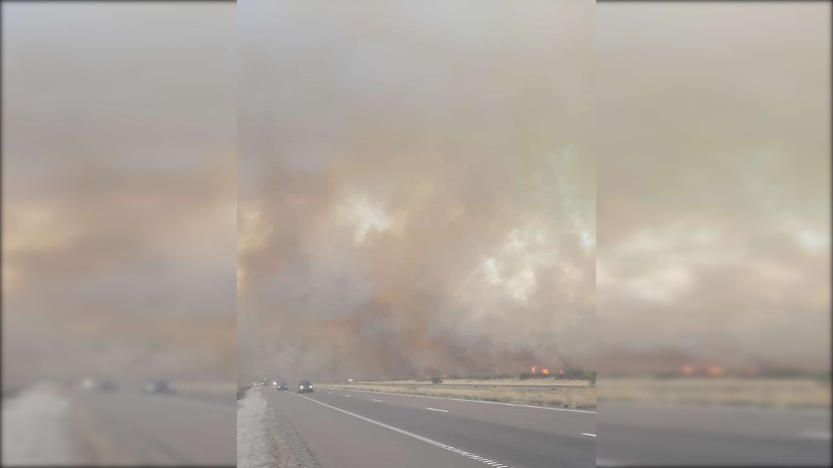 Corte preventivo en Ruta 3 tramo Trelew -Puerto Madryn debido al incendio de campos, la visibilidad está totalmente reducida