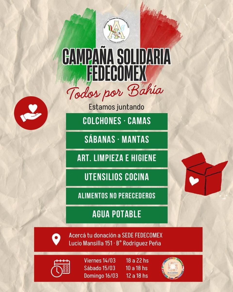 Fedecomex organiza colecta solidaria para ayudar a familias afectadas en Bahía Blanca