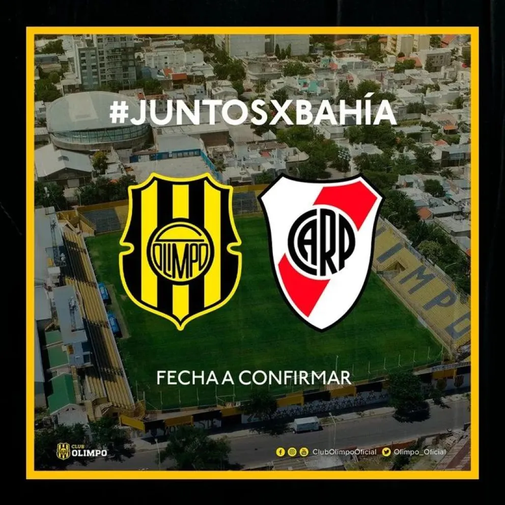 River y Olimpo jugarán un amistoso solidario para ayudar a Bahía Blanca