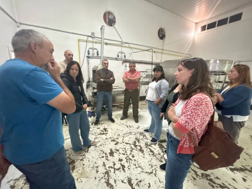 Representantes de APAVIRCH, UTN y la Dirección de Producción de Gaiman durante la reunión en la planta apícola local.