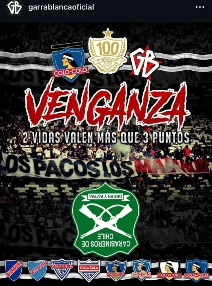 La barra brava de Colo Colo promete venganza contra los Carabineros