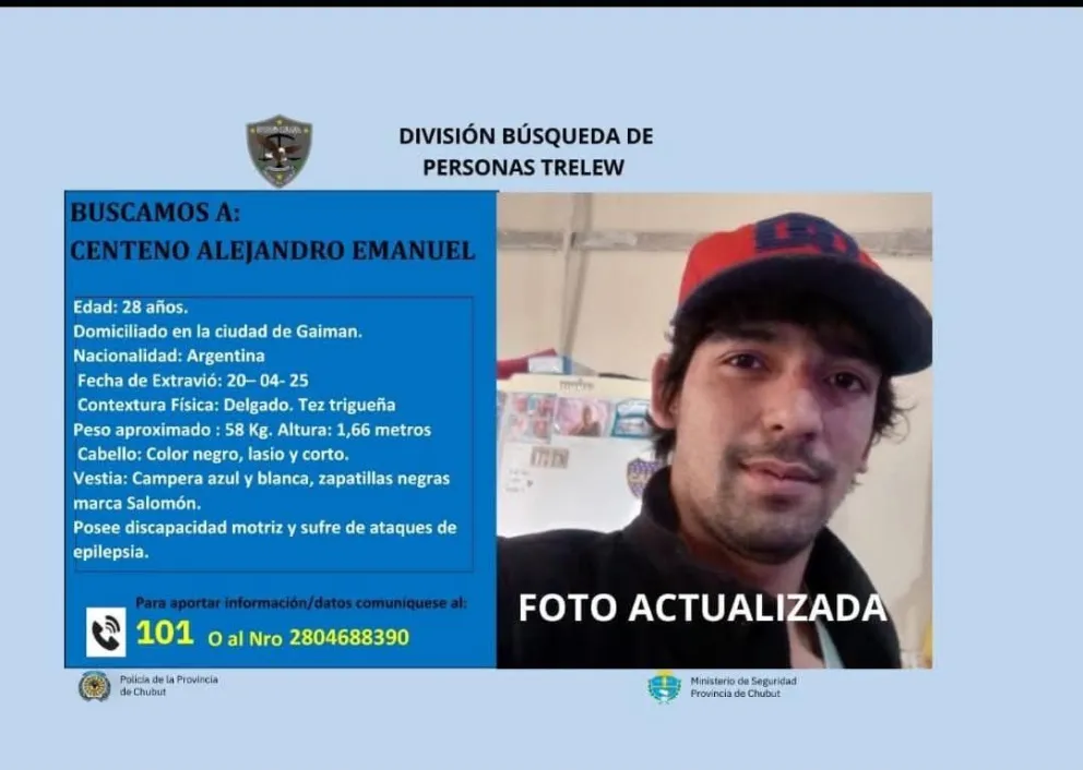 Emanuel Centeno, el joven que es intensamente buscado hace 15 días posiblemente se encuentre en Comodoro