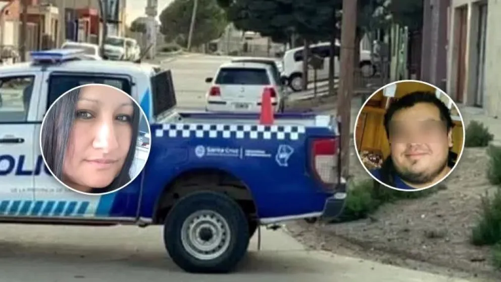 Ada Quilo, SF Navarro y un móvil policial en inmediaciones donde ocurrió el hecho. FOTO: CANAL 2 CALETA OLIVIA