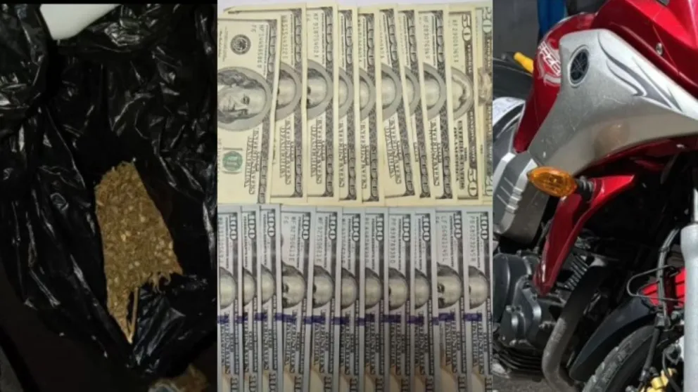 Los elementos secuestrados en los allanamientos: droga, dólares y motos para comercializar los estupefacientes
