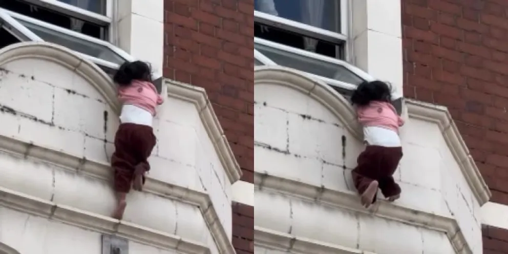 Nena de 4 años quedó colgada de una ventana en un edificio de Londres y fue salvada segundos antes de caer al suelo