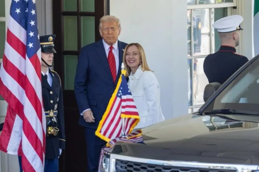Giorgia Meloni, durante una visita a la Casa Blanca junto a Trump