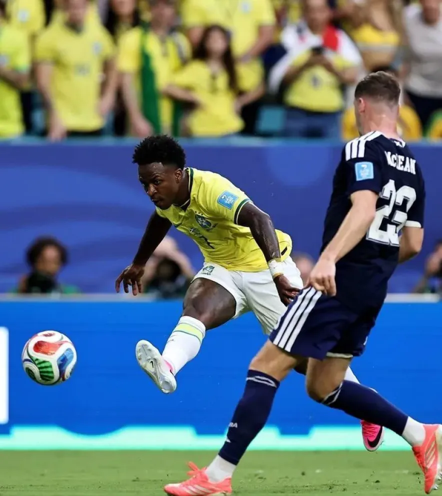 Vinícius Júnior sumó su quinto gol en mundiales y el cuarto en esta edición. @Conmebol.