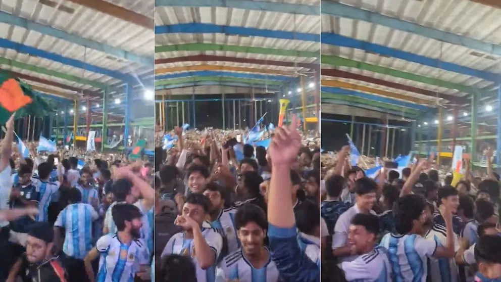 Miles de simpatizantes celebraron en Bangladesh la victoria de Argentina sobre Inglaterra como si se tratara de un partido propio.