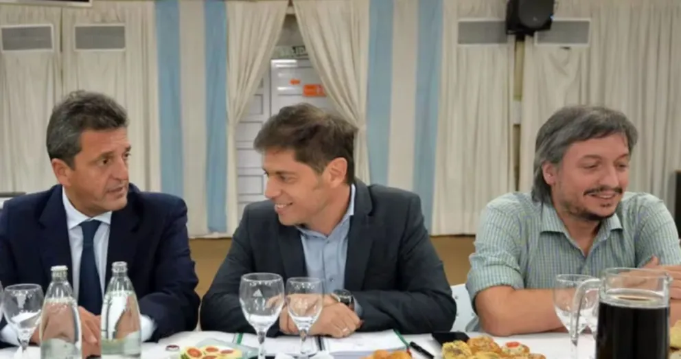 Sergio Massa junto a Axel Kicillof y Máximo Kirchner.
