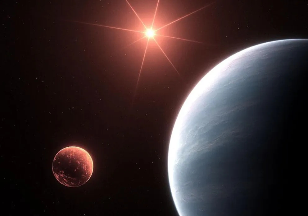 Representación del sistema planetario TOI-1752 y sus dos exoplanetas. 
