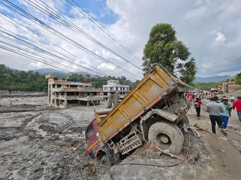 Una zona afectada por la avalancha de lodo a lo largo del río Trishuli, en Nuwakot, Nepal.
