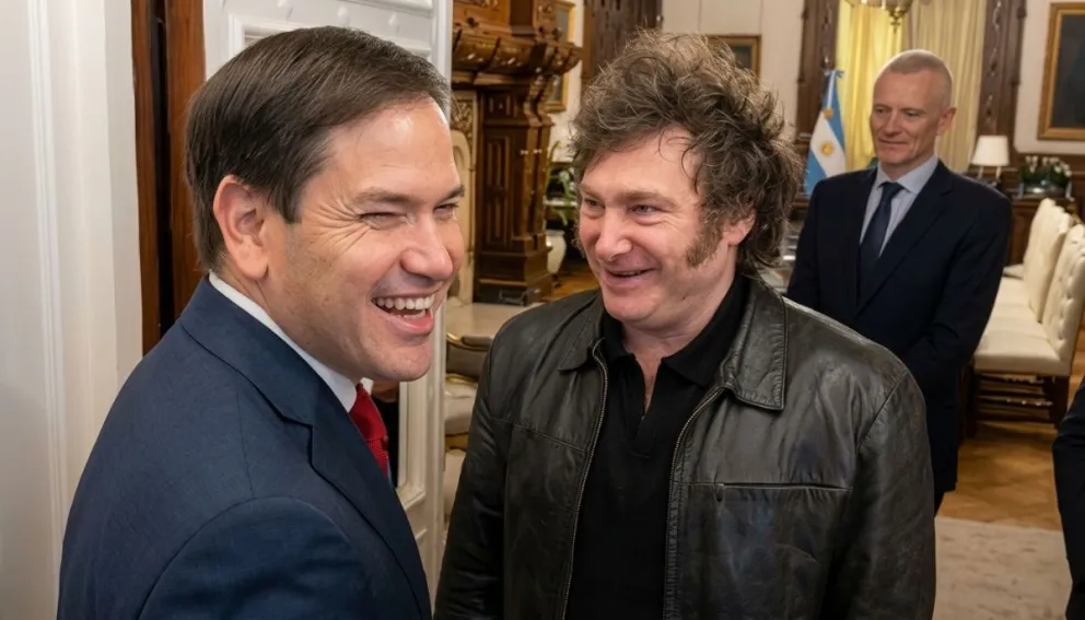 Marco Rubio junto a Javier Milei durante una reunión oficial en la Casa Rosada.